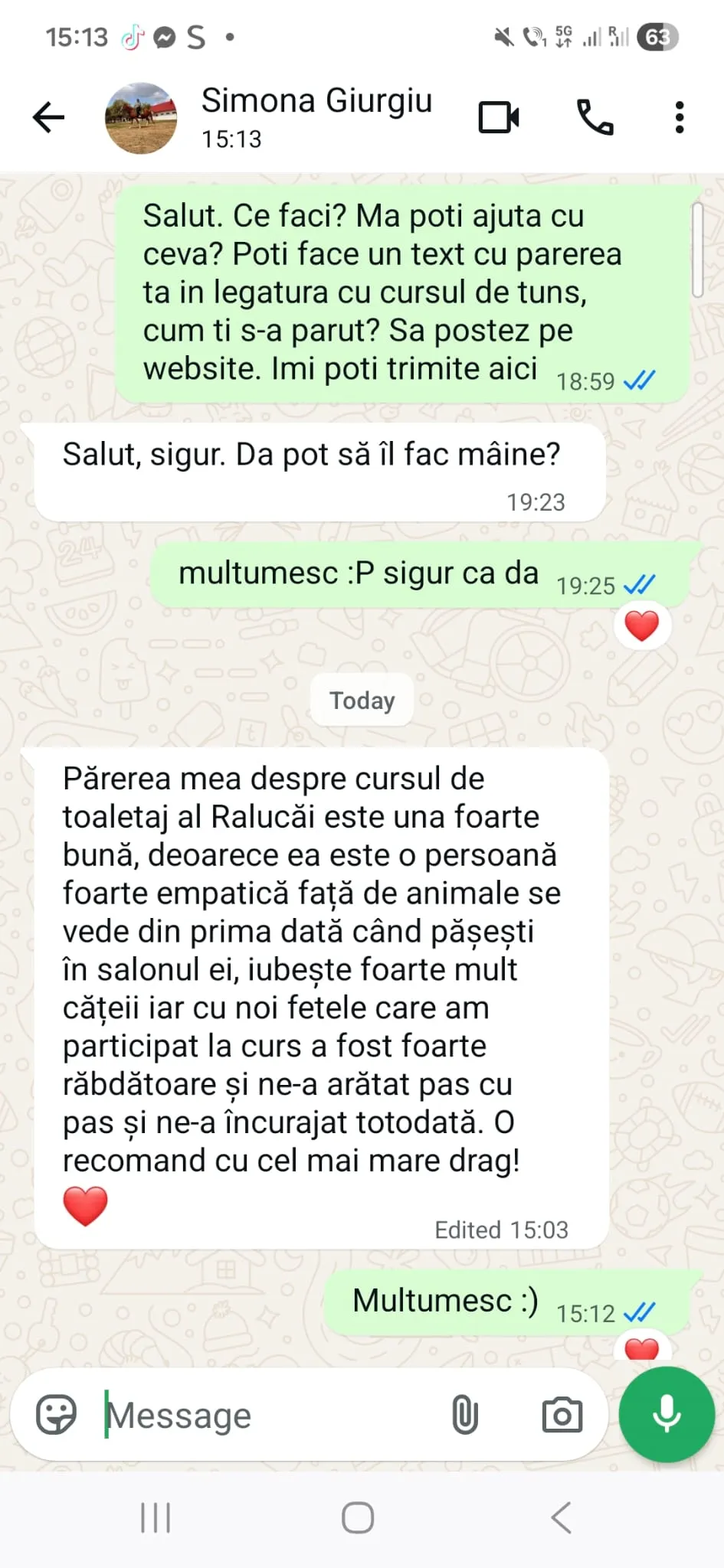 Feedback cursant toaletaj canin